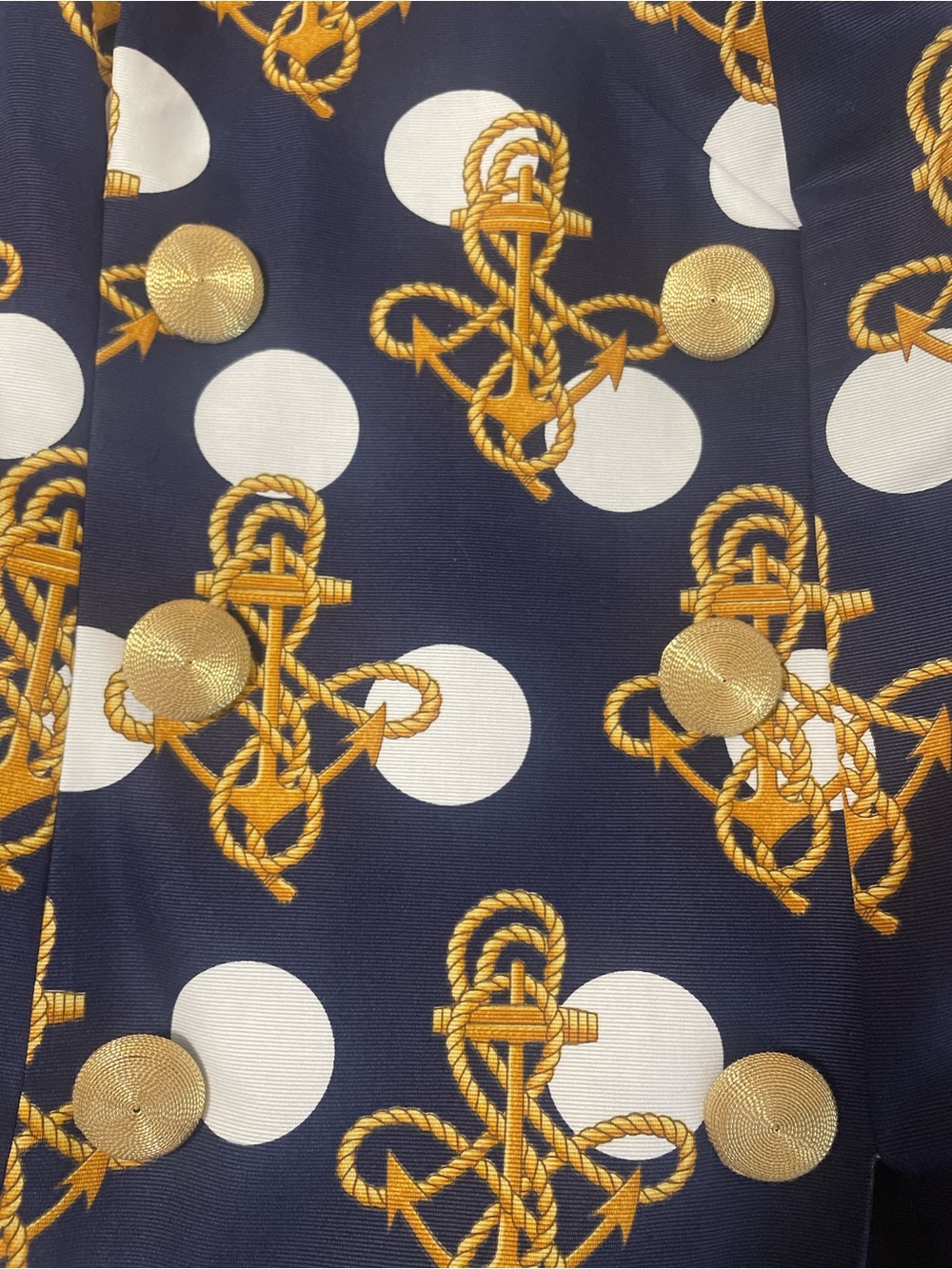 Bob Mackie Sailor Dress - Navy Polka Dot Anchor Print with Gold Buttons